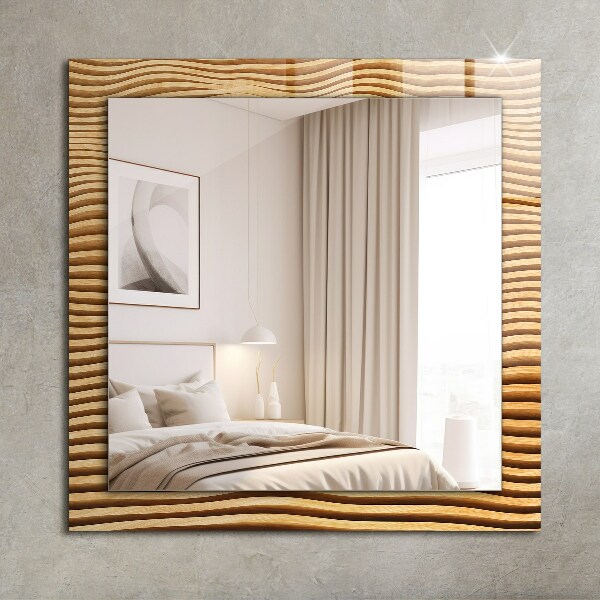 Mirror frame with print Waves in wood