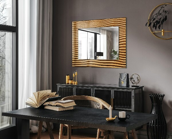 Mirror frame with print Waves in wood