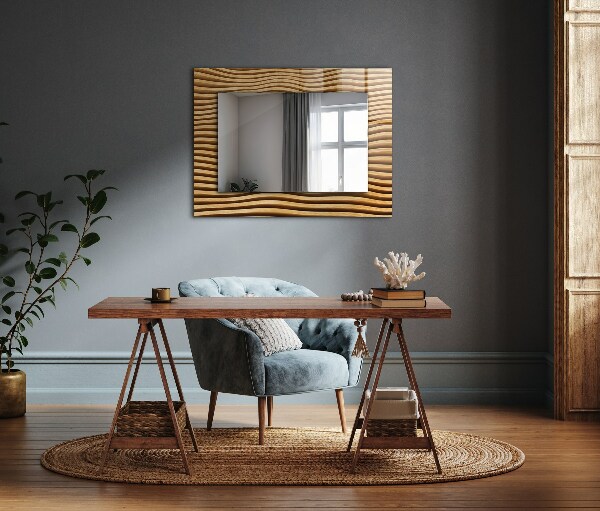 Mirror frame with print Waves in wood