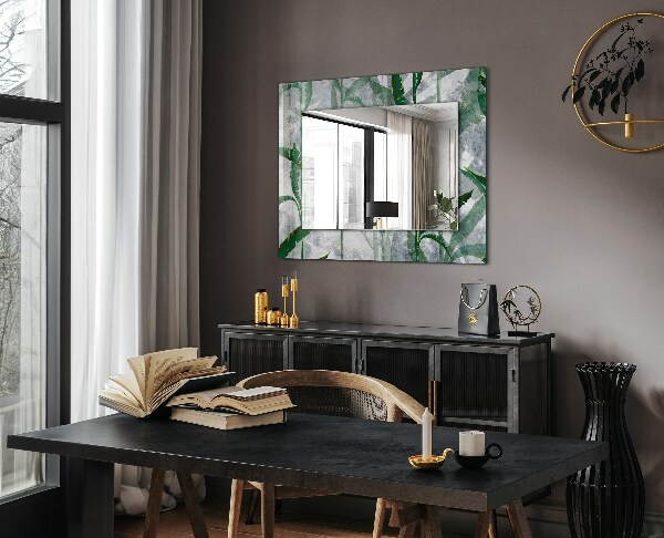 Mirror frame with print Plants with green leaves