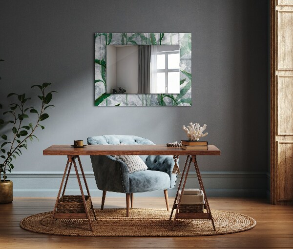 Mirror frame with print Plants with green leaves