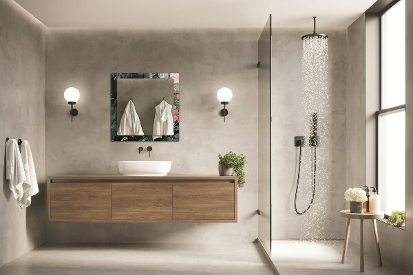 Mirror frame with print Parrots with a tiger in the jungle