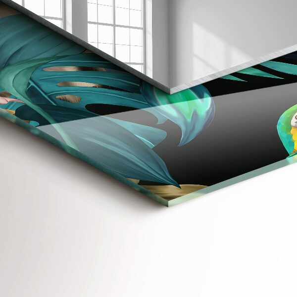 Mirror frame with print Parrots with a tiger in the jungle