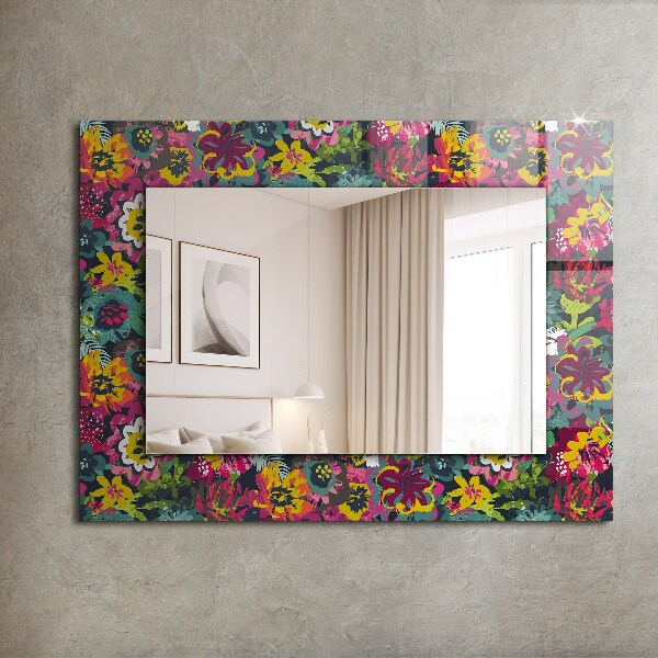 Mirror frame with print Coloured floral pattern