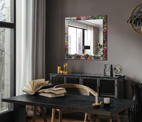 Mirror frame with print Coloured floral pattern