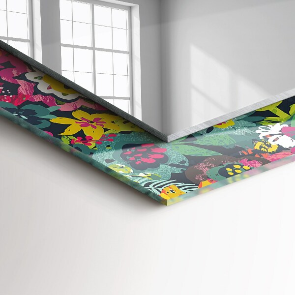 Mirror frame with print Coloured floral pattern