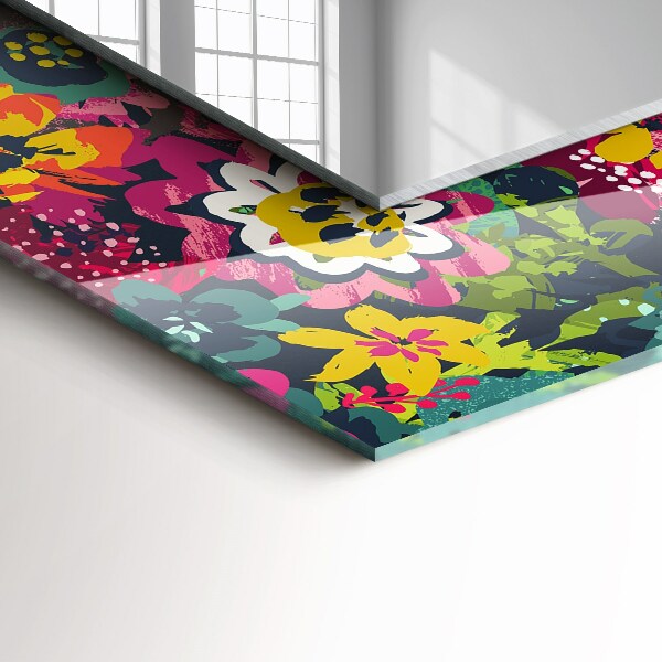 Mirror frame with print Coloured floral pattern