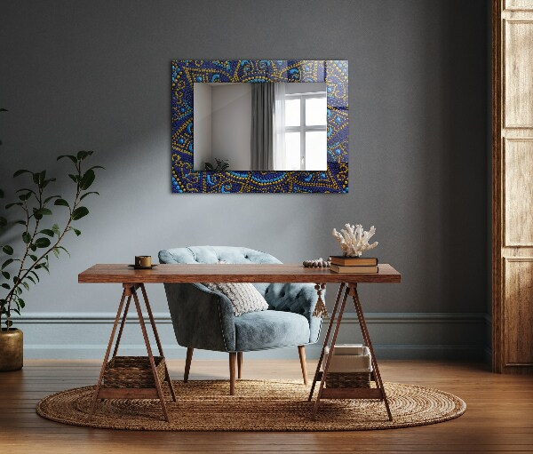 Mirror frame with print Mandala with blue dots
