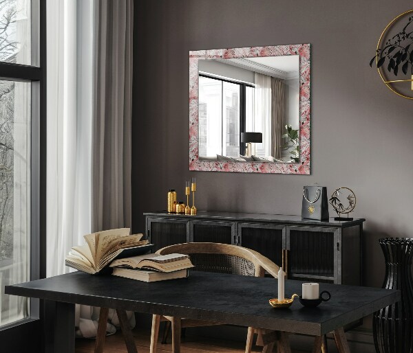 Printed mirror Pink flamingos