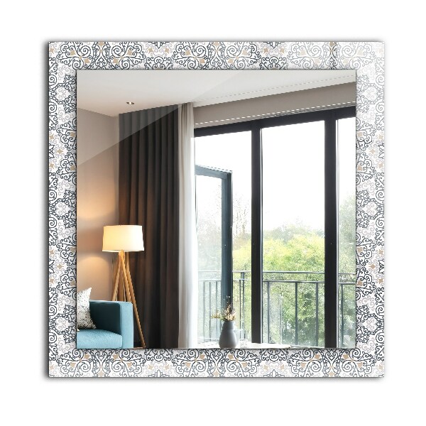 Mirror frame with print Tile motif