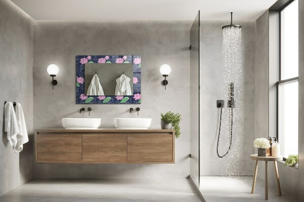 Wall mirror design Pink lotus flowers