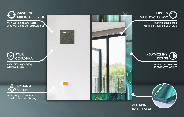 Mirror frame with print Wooden clad wall