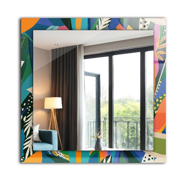 Mirror frame with print Abstract coloured flowers
