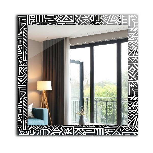 Mirror frame with print Blue wave motif