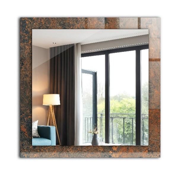 Mirror frame with print Abstract drawing in yellow