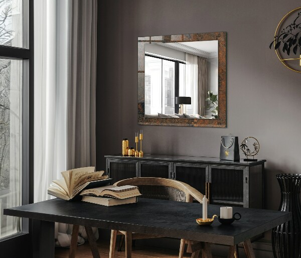 Mirror frame with print Abstract drawing in yellow