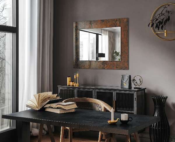 Mirror frame with print Abstract drawing in yellow