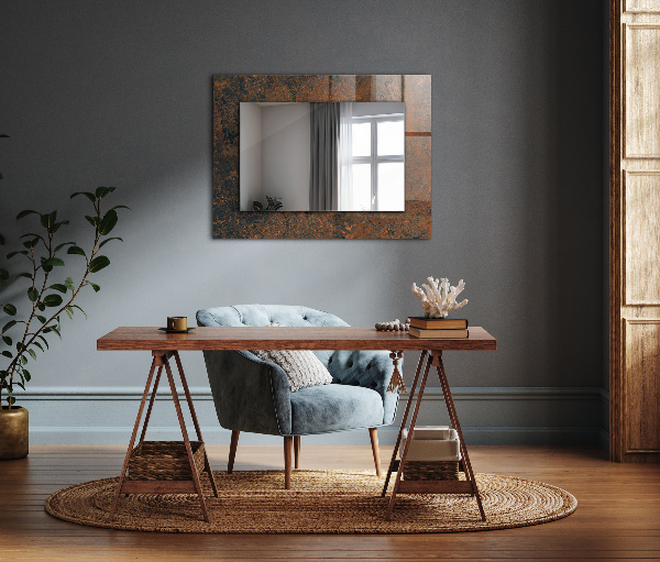 Mirror frame with print Abstract drawing in yellow