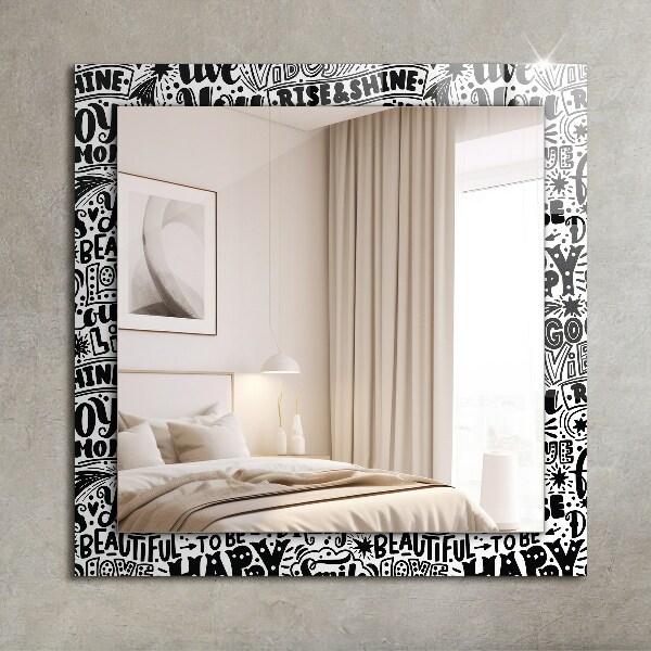 Mirror frame with print Diagonal lines on wood