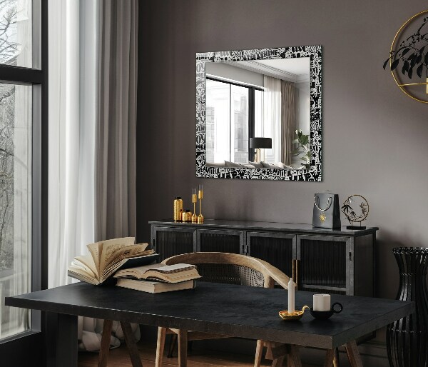 Mirror frame with print Diagonal lines on wood