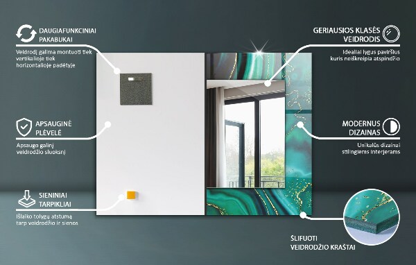 Decorative mirror Geometric motifs in turquoise