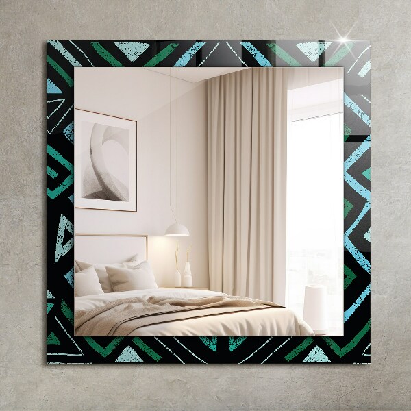 Decorative mirror Geometric motifs in turquoise