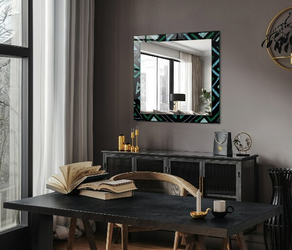 Decorative mirror Geometric motifs in turquoise