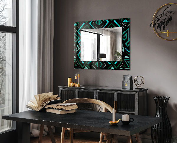 Decorative mirror Geometric motifs in turquoise