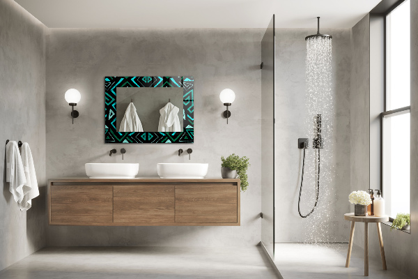 Decorative mirror Geometric motifs in turquoise