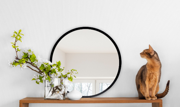 Black framed round wall mirror 35 in