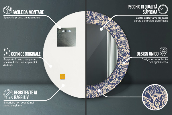 Round printed mirror Flowers