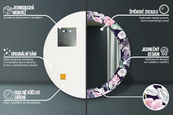 Round decorative mirror Caps birds