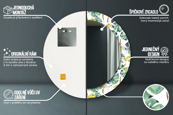 Round decorative mirror Tropical leaves