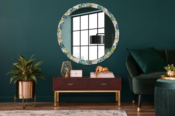 Round decorative mirror Tropical leaves