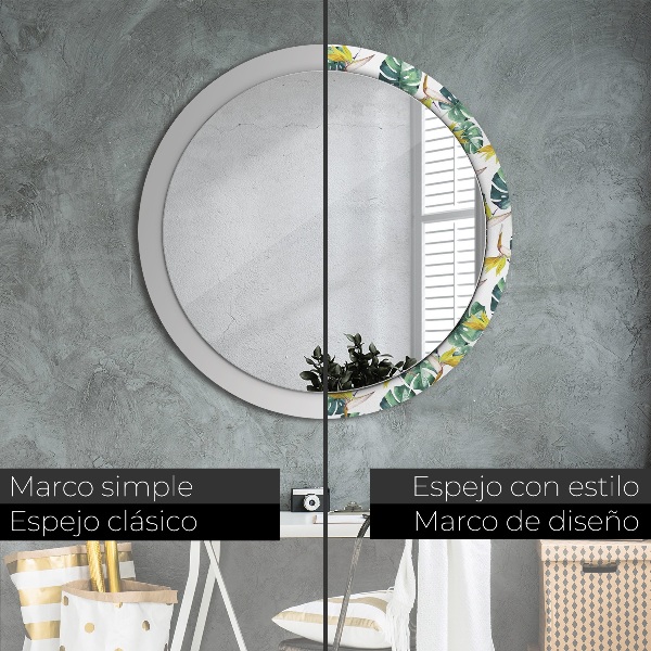 Round decorative mirror Tropical leaves