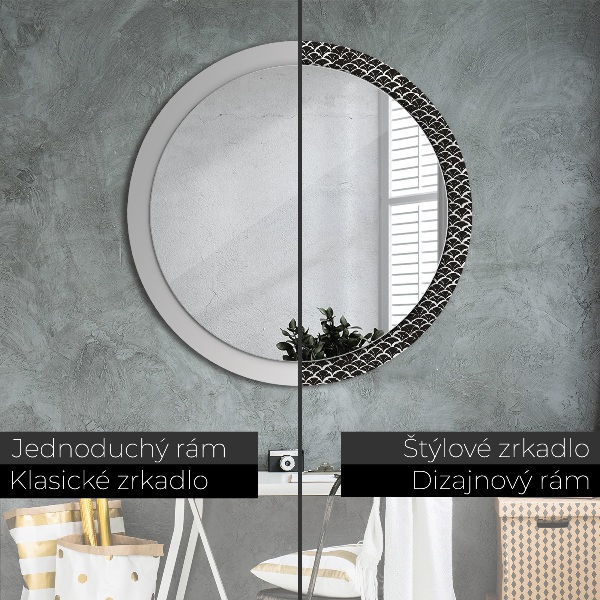 Round mirror frame with print Oriental scales
