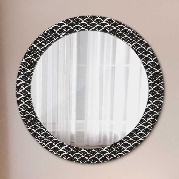 Round mirror frame with print Oriental scales