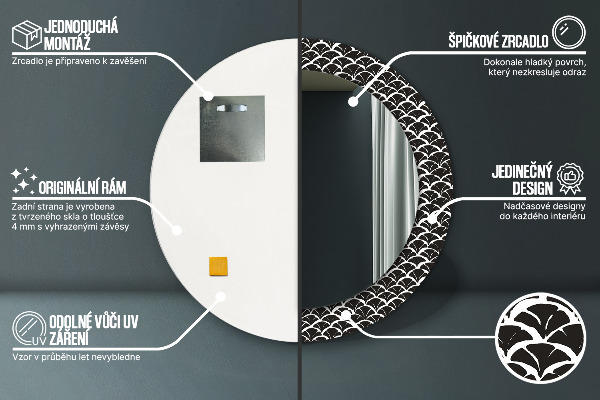 Round mirror frame with print Oriental scales