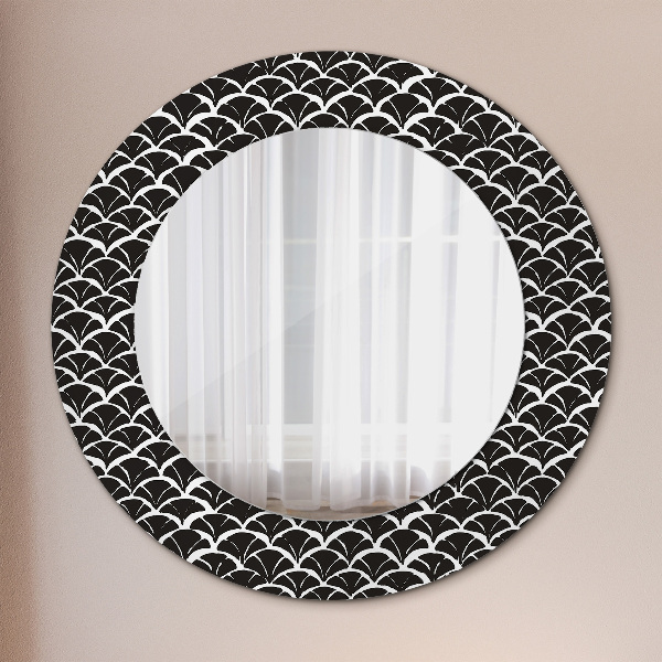 Round mirror frame with print Oriental scales