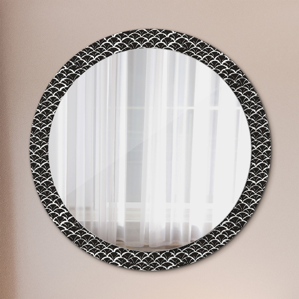 Round mirror frame with print Oriental scales