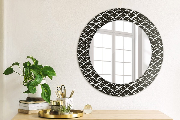 Round mirror frame with print Oriental scales