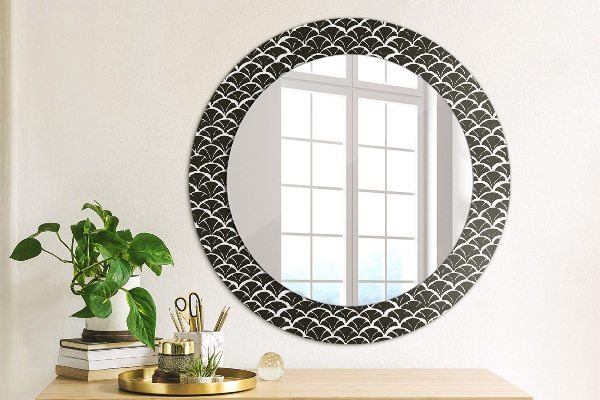 Round mirror frame with print Oriental scales