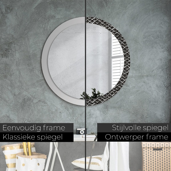 Round mirror frame with print Oriental scales