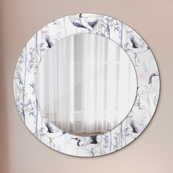 Round mirror frame with print Cranes birds