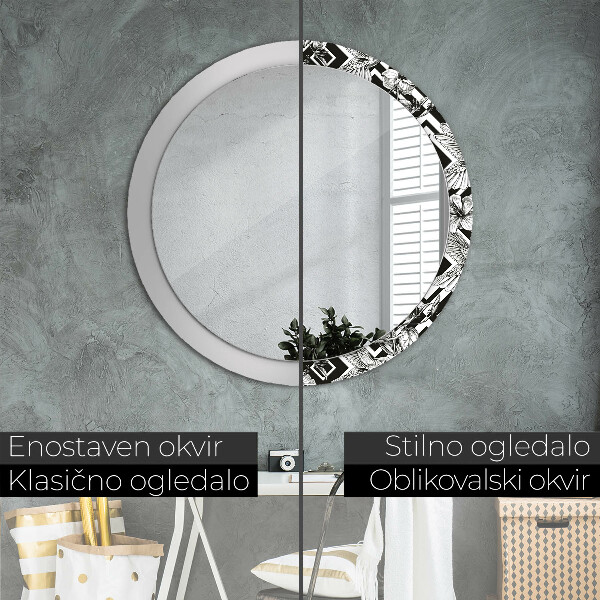 Round mirror frame with print Hummingbird
