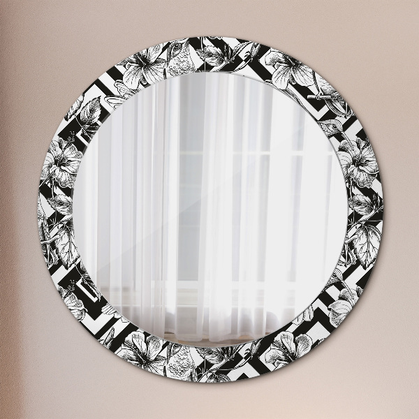 Round mirror frame with print Hummingbird