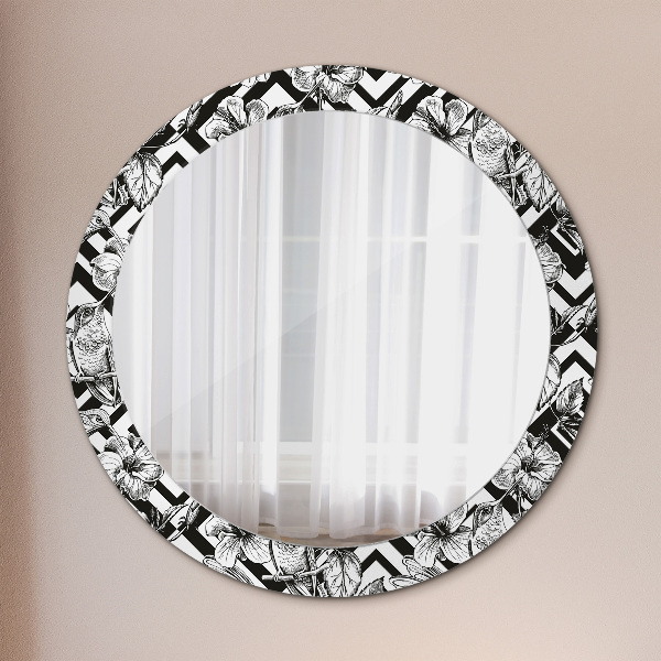 Round mirror frame with print Hummingbird