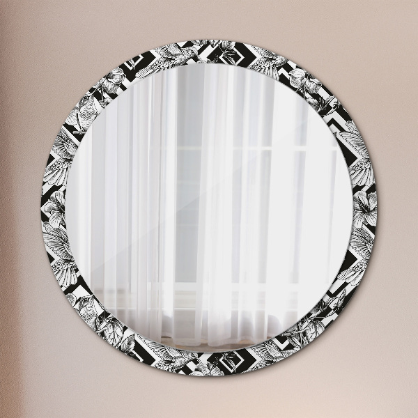 Round mirror frame with print Hummingbird
