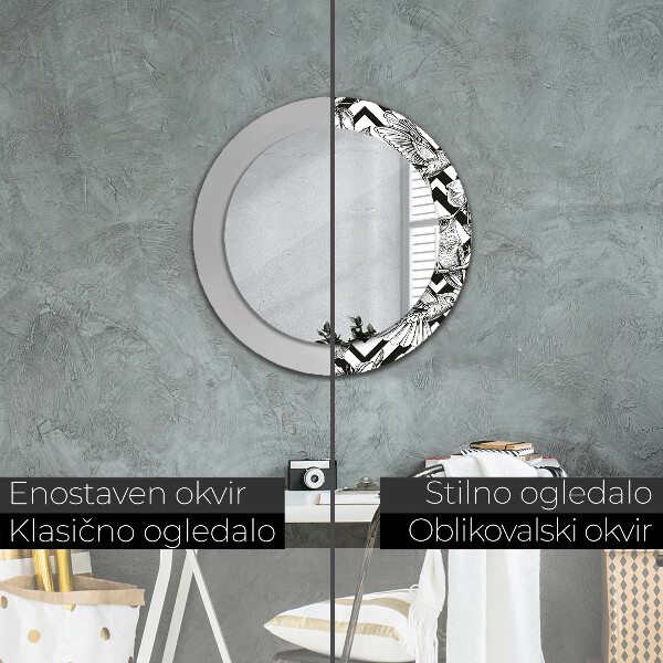 Round mirror frame with print Hummingbird
