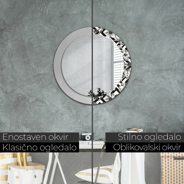Round mirror frame with print Hummingbird